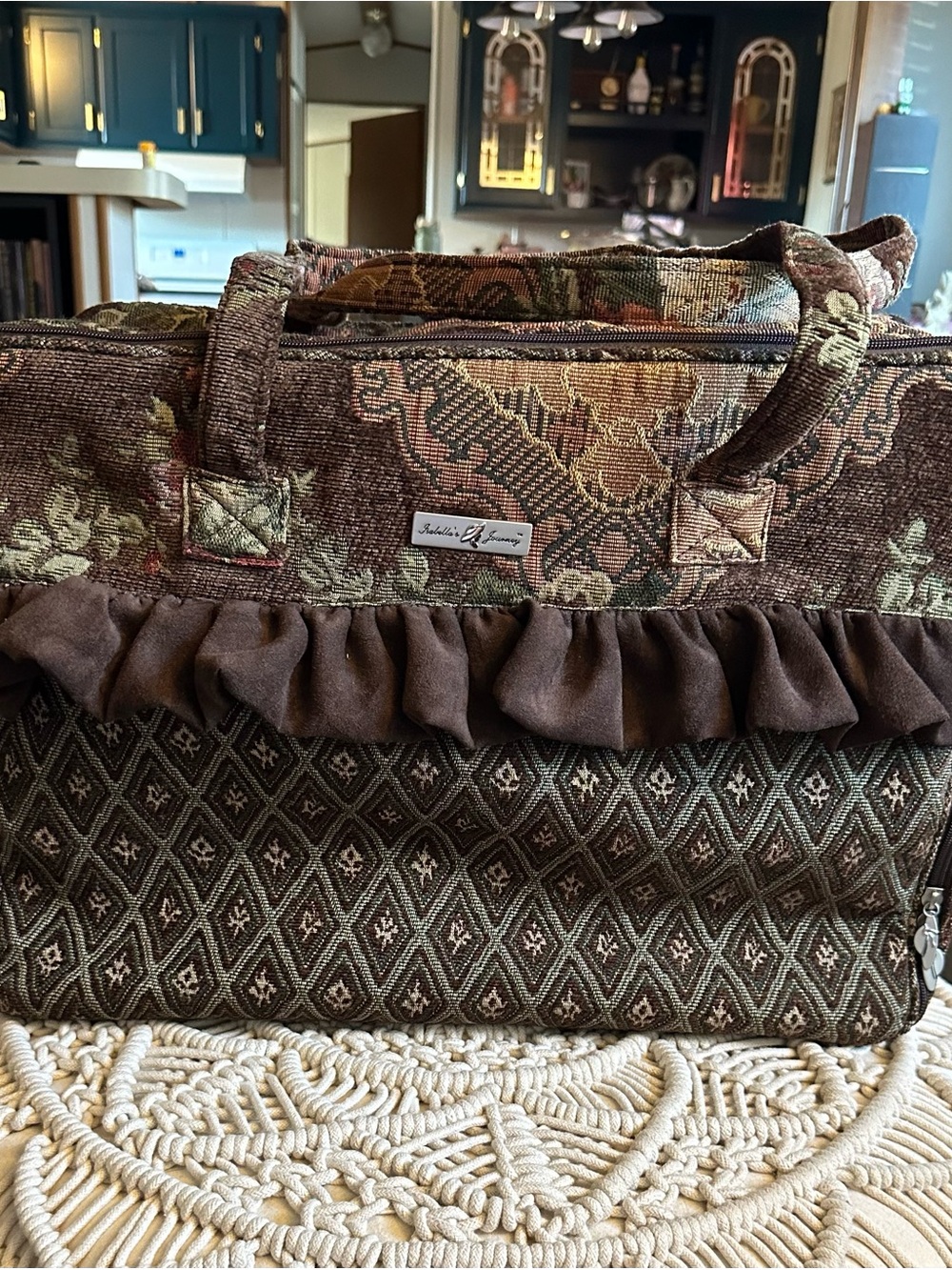 Brown Ruffle Accent Travel Bag